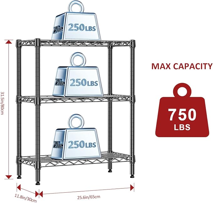IZEUK 3 Tier Heavy Duty Steel Storage Shelves, Metal Shelf Wire Shelving Rack - Image 3