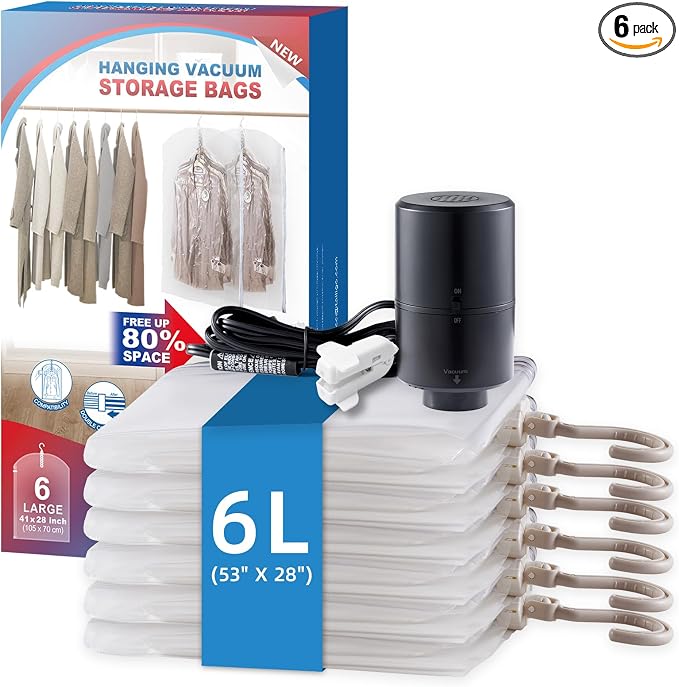 Hanging Vacuum Storage Bags, 6 Pack Hanging Storage Bags by VELMADE