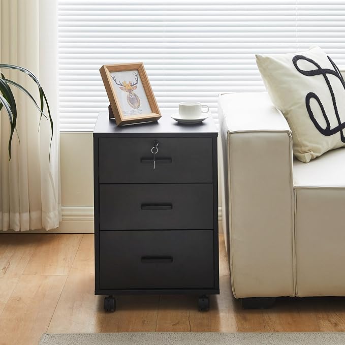 File Cabinet with Lock 3 Drawer Mobile Filing Cabinet with 360° Swivel Wheels - Image 7