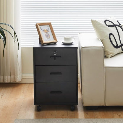 File Cabinet with Lock 3 Drawer Mobile Filing Cabinet with 360° Swivel Wheels - Image 7