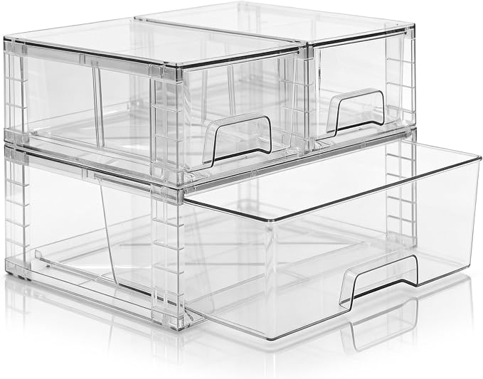 Stackable Storage Drawers, High-strength Clear Plastic Multi-purpose Organizer by XWYWX