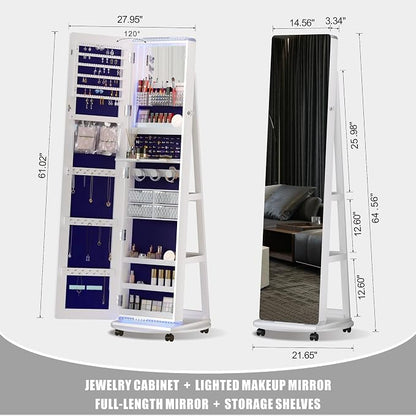 Full Length Mirror with Storage, Standing Mirror Jewelry Cabinet with 3 Color - Image 3