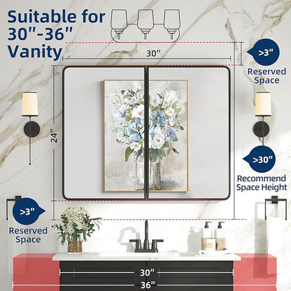 Bathroom Medicine Cabinet with Mirror 24 x 30 Inch, Mirrored Cabinets with - Image 2