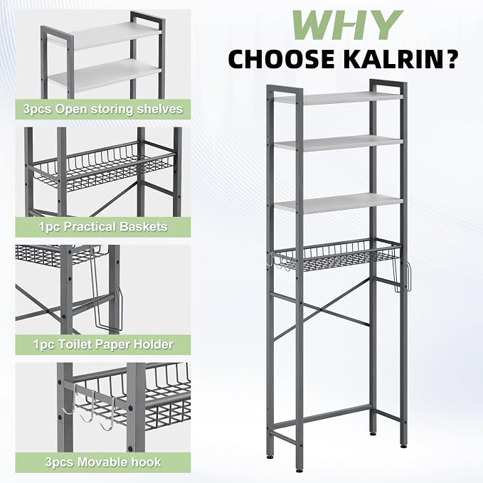 Kalrin Over-The-Toilet Storage Rack, 4-Tier Bathroom Organizer Shelf Over Toilet - Image 6