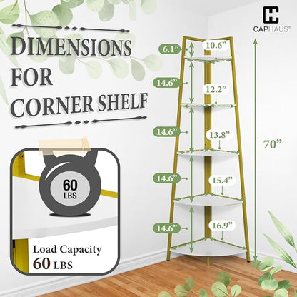 CAPHAUS 5-Tier Corner Shelf Stand, Tall Display Shelves, Ladder Corner Wood - Image 2
