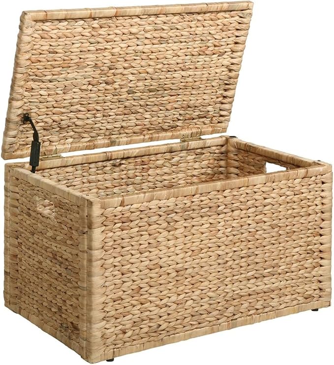 eHemco Water Hyacinth Wicker Storage Trunk, 30x17.5x17.5 Inches | Safety Hinge by eHemco