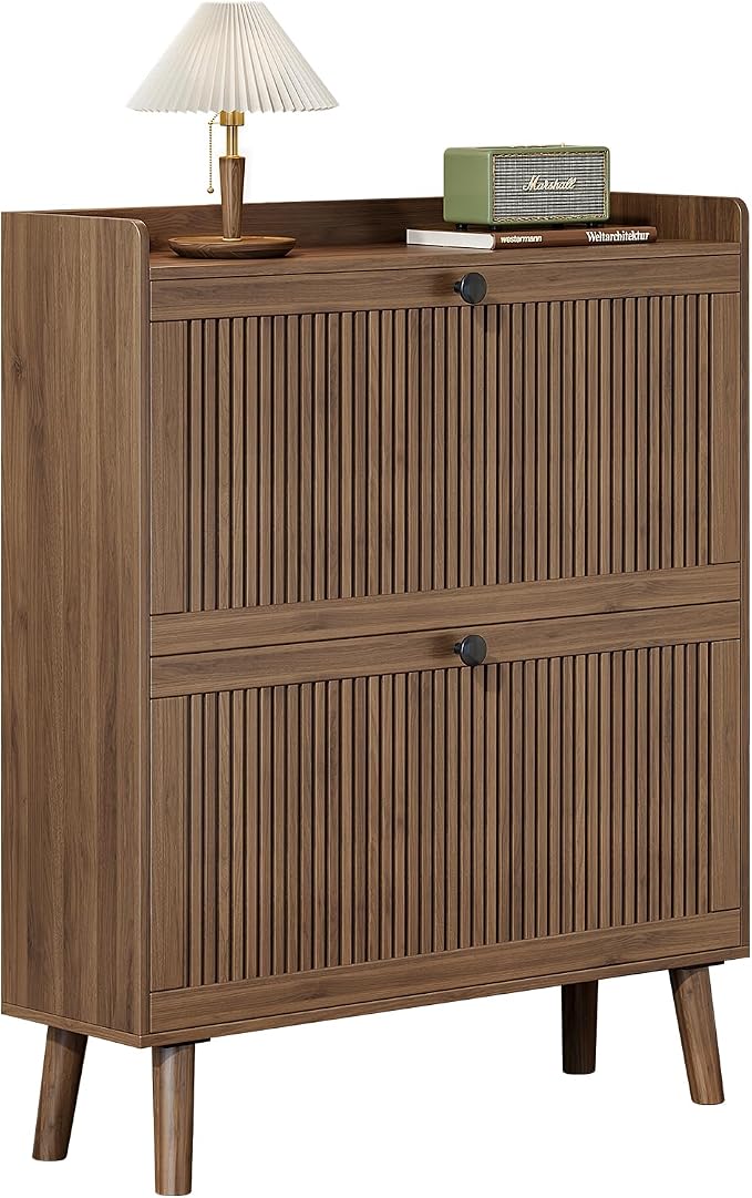 Fluted Shoe Cabinet Storage for Entryway, 31.5" W Narrow Shoe Cabinet - Image 8