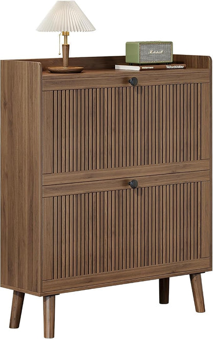 Fluted Shoe Cabinet Storage for Entryway, 31.5" W Narrow Shoe Cabinet - Image 8
