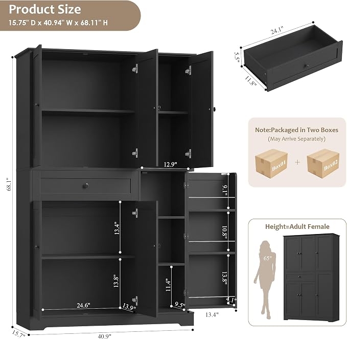 HOSTACK 68" Tall Kitchen Pantry Storage Cabinet - Image 3