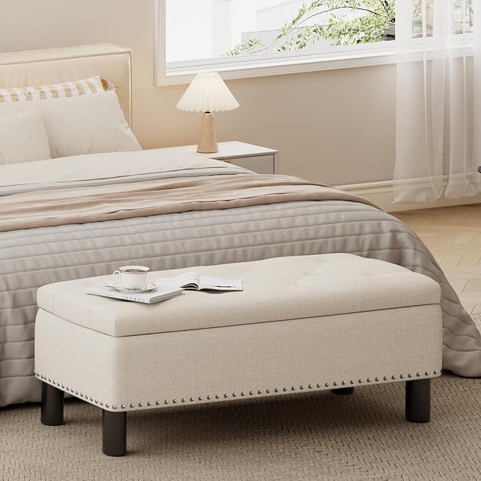 Furniliving Large Storage Ottoman, Wood Frame, Linen Fabric, 285 Lbs Capacity by FurnilivingFurnitureforHome