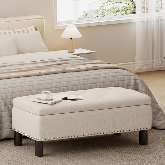 Furniliving Large Storage Ottoman, Wood Frame, Linen Fabric, 285 Lbs Capacity by FurnilivingFurnitureforHome