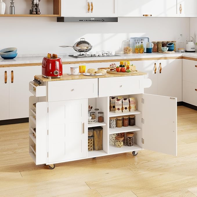 YOURLITE Kitchen Islands with Wheels, Home Bar Table with Spice Rack & with - Image 2