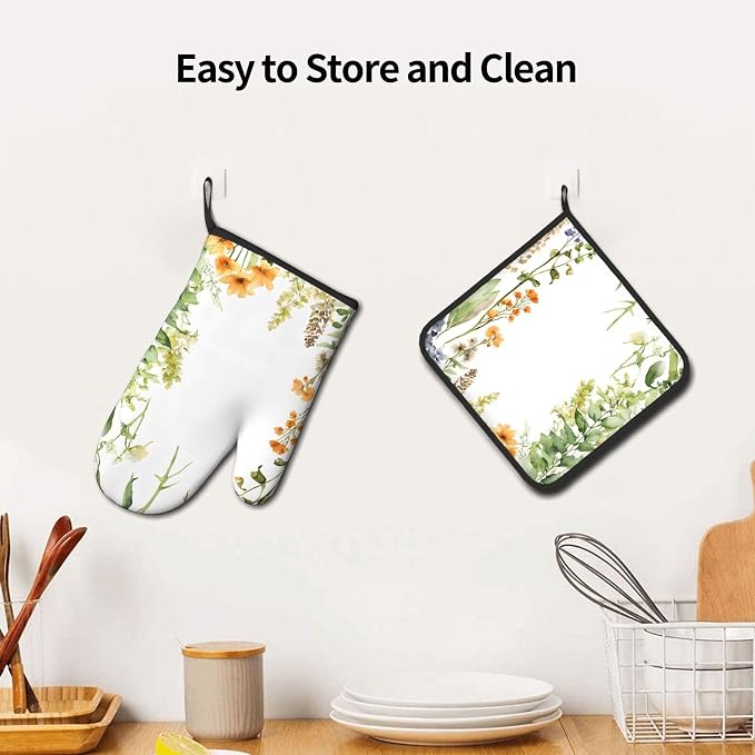 Springtime Herb Garden Gloves and Mats Set-Heat-Resistant Kitchen Gloves and - Image 5
