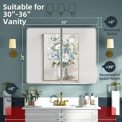 Bathroom Medicine Cabinet with Mirror 24x30Inch, Mirrored Cabinets with Sturdy - Image 2