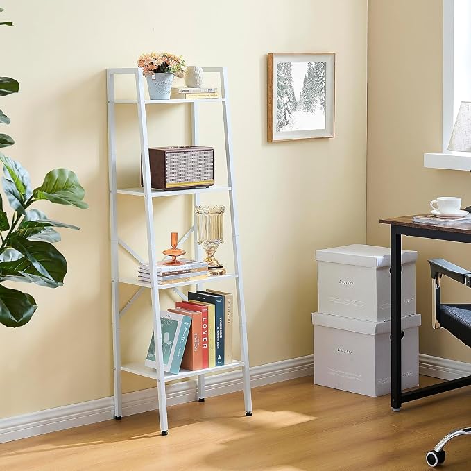 Hoctieon 4-Tier Industrial Ladder Bookshelf, Narrow Ladder Shelf, Tall Standing - Image 8