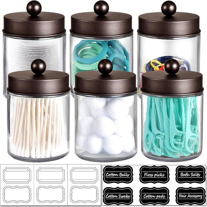 Amolliar 6Pc Apothecary Jars Bathroom Vanity Organizer- Rustic Farmhouse Decor by Amolliar