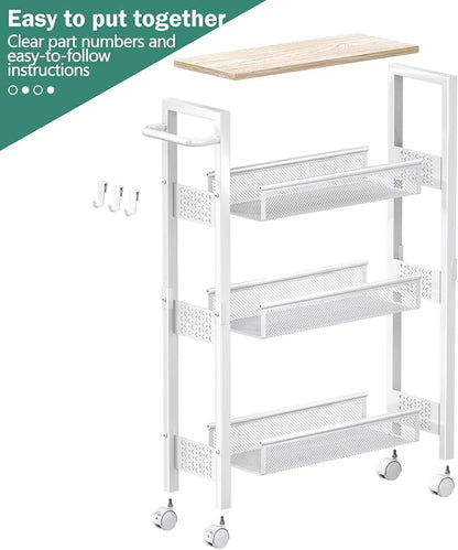 Utility Slim Storage Cart, 4 Tier Small Rolling Kitchen Laundry Room Cart - Image 8