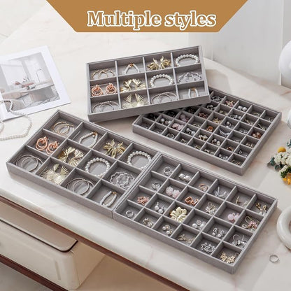Large Jewelry Drawer Organizer Trays Set of 4, Stackable Velvet Jewelry Trays - Image 7