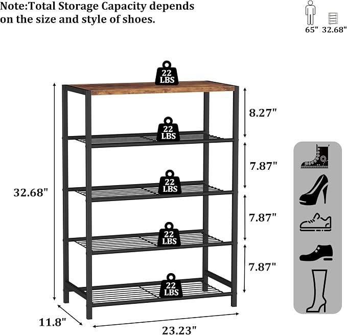 HOMEFORT 5-Tier Shoe Rack, Shoe Storage Shelf - Image 3