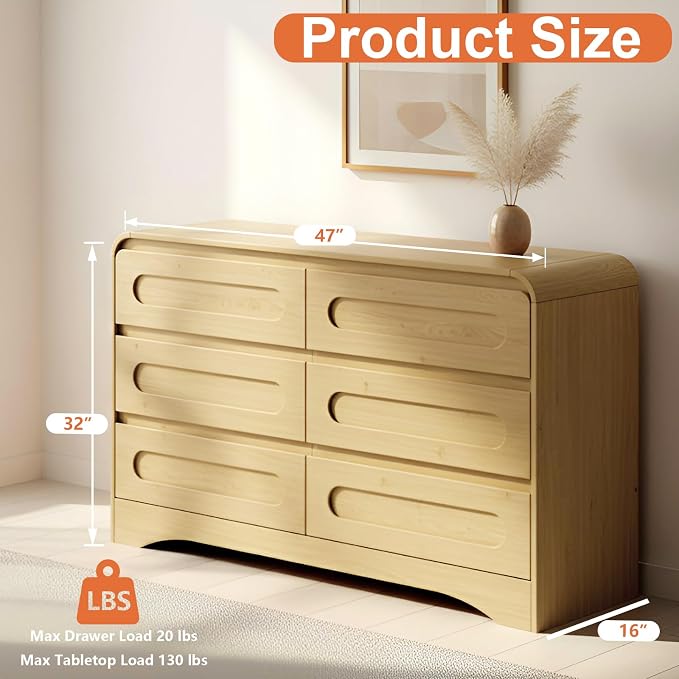 Wood Dresser, Modern 6 Drawers Dressers & Chest of Drawers - Image 2
