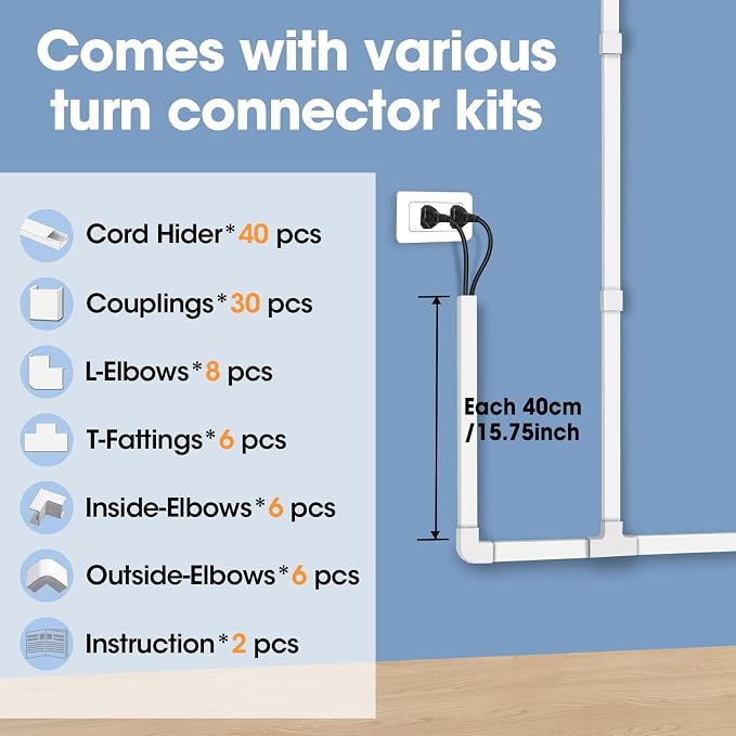 630in Cord Hider Kit, Paintable Cable Raceway, Cord Covers - Image 4