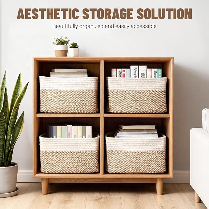 5 Pack Woven Storage Baskets for Shelves, Decorative Basket Organizer Storage - Image 3