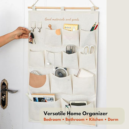Wall Hanging Organizer with Pockets, Over Door Storage Organizer with Wooden Rod - Image 5