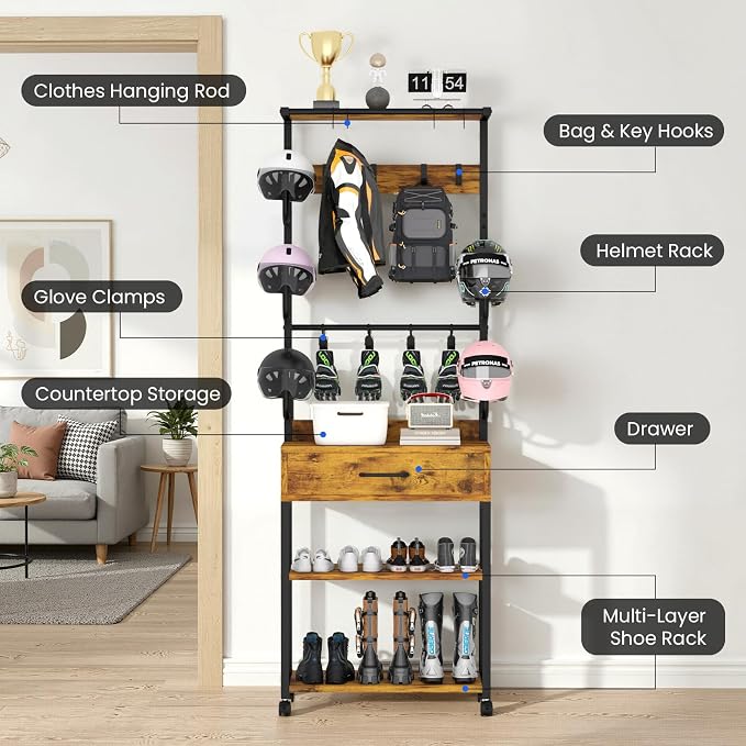 Kikihouse Freestanding Floor Mounted Helmet & Gear Storage Rack, Adjustable - Image 6