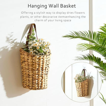 Handwoven Front Door Basket Water Hyacinth Wall Hanging Basket Decorative Boho - Image 3