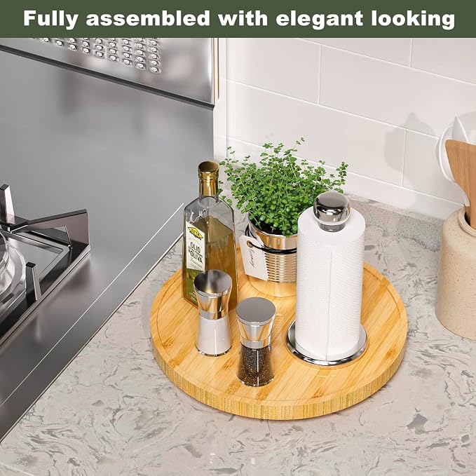 Lazy Susan for Table, 12 Inch Non-Skid Bamboo Turntable Organizer for Salt - Image 2