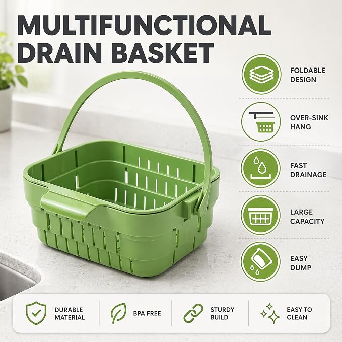 Foldable Hanging Sink Drain Basket – Stretchable Kitchen Colander - Image 2