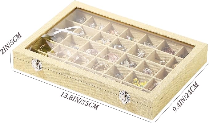 Coward Ring Earring Jewelry Organizer Box, 35 Grids Dustproof Display Holder - Image 6