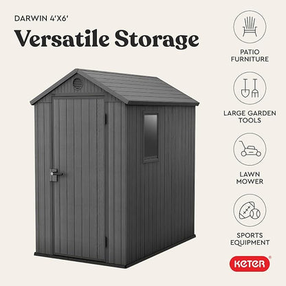 Keter Darwin 4x6 Feet Outdoor Storage Shed, Graphite Gray – Lockable Resin - Image 12