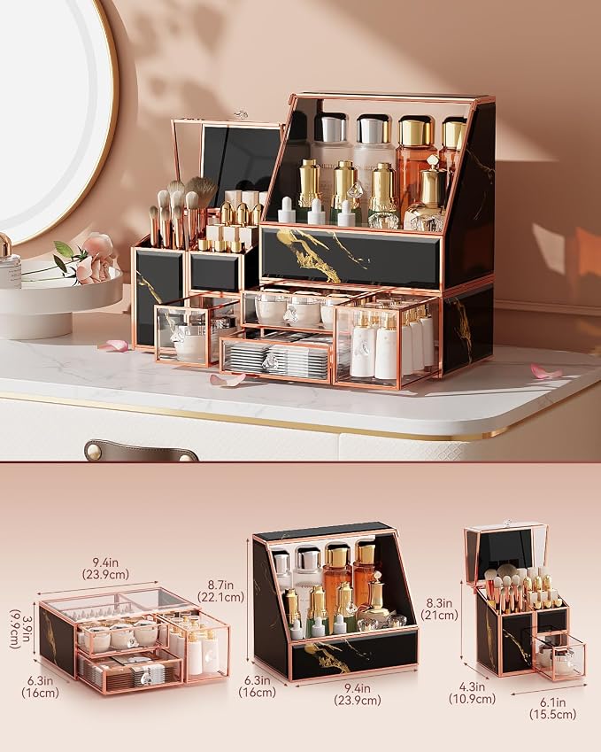 Makeup Organizer Black, Glass Vanity Organizer - Image 6