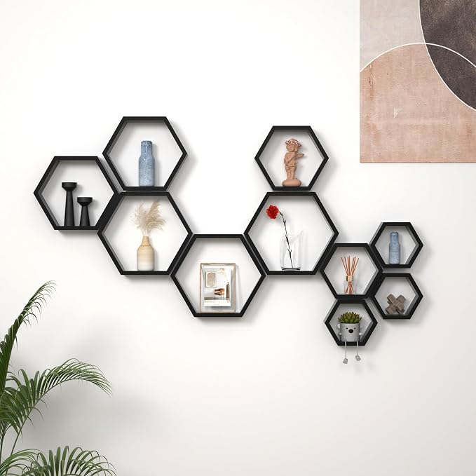 Hexagon Floating Shelves Honeycomb Wall Mounted Wood Farmhouse Storage - Image 6