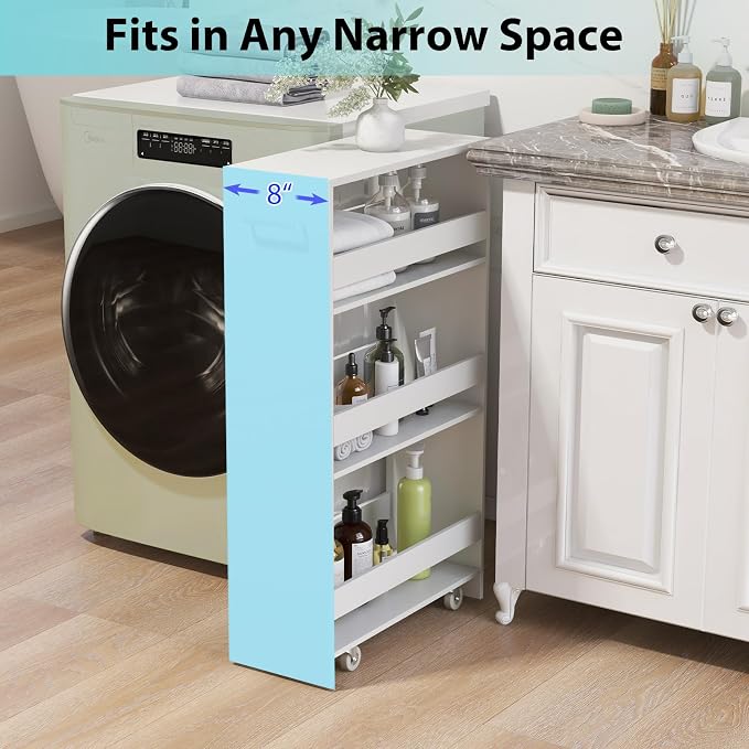 POWERSTONE 4-Tier Slim Storage Cart, Narrow Kitchen Rolling Cart w/Handle & - Image 5
