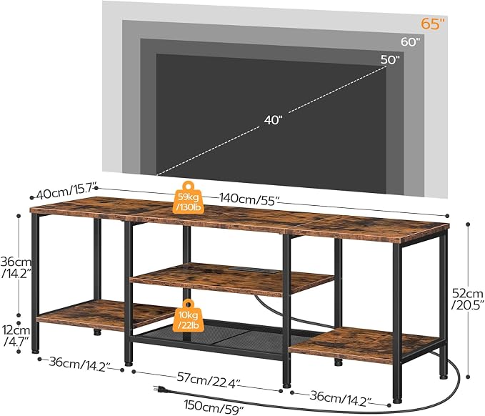 HOOBRO TV Stand with Power Outlets to 65 Inches, TV Console Table with Open - Image 2