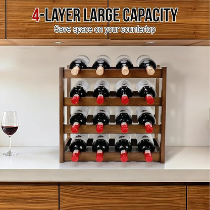 Bamboo Wine Rack, 4-Tier 16 Bottles Wine Storage Cabinet Shelf, Easy-Assembly - Image 5