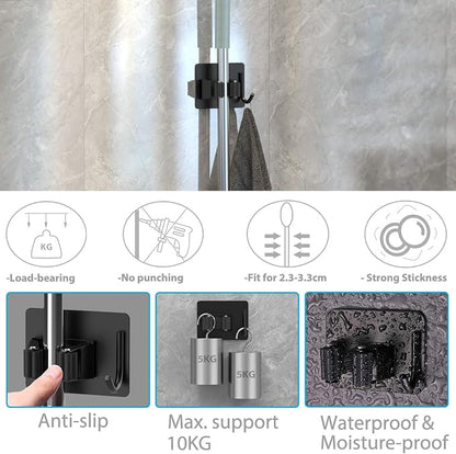 homeasy Mop Broom Holder No Drill, Mop Broom Organizer Wall Mounted Heavy Duty - Image 3