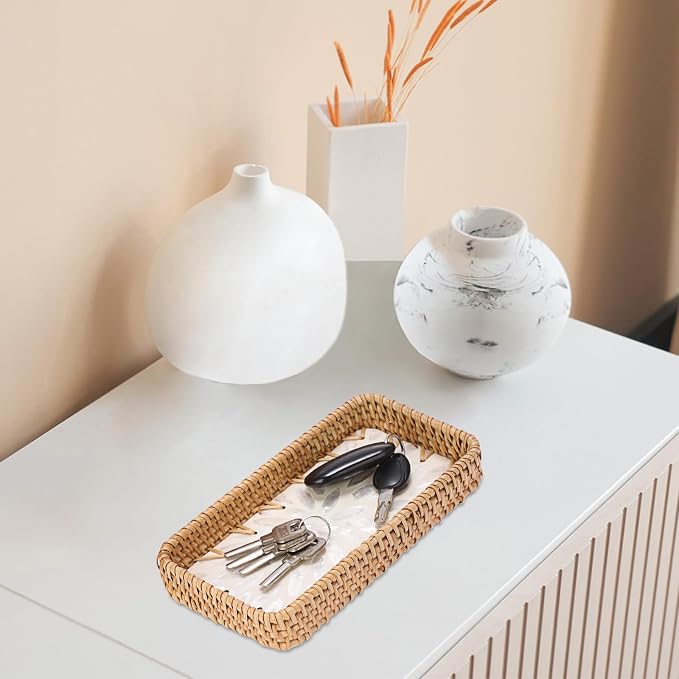 Decorative Key Basket for Entryway Small Handwoven Rattan Tray Rectangular Key - Image 6