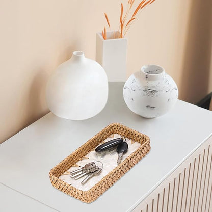 Decorative Key Basket for Entryway Small Handwoven Rattan Tray Rectangular Key - Image 6