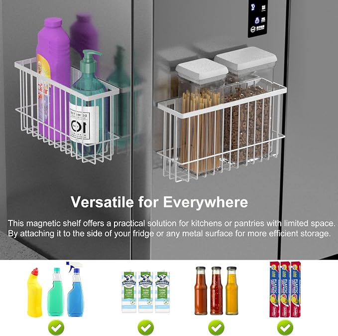 Magnetic Metal Basket Organizers, 2 Pack Large & Small, Strong Magnet Hanging - Image 5