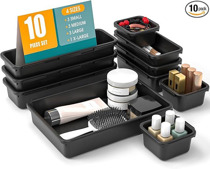 StoreHappily 10 PCS Drawer Organizer Set, 4 Size Makeup Drawer Divider Organizer by StoreHappily