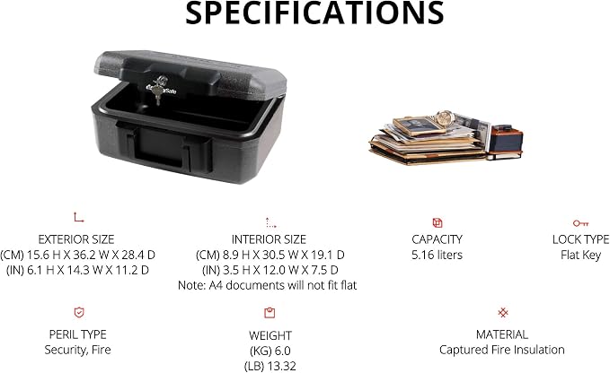 SentrySafe Fireproof Safe with Key Lock, Chest Lock Box - Image 4