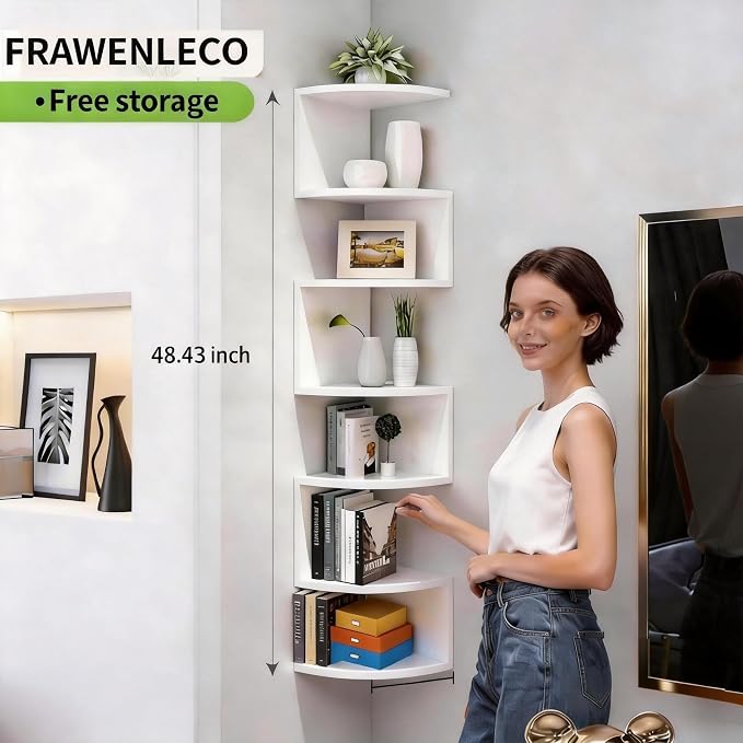 7-Tier Corner Shelf Wall Mount, Screw-Mounted Floating Bookshelf - Image 2