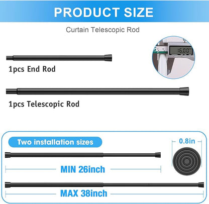 2 Pack Spring Loaded Tension Rod 27-38" Adjustable Curtain Rods No Drill - Image 2