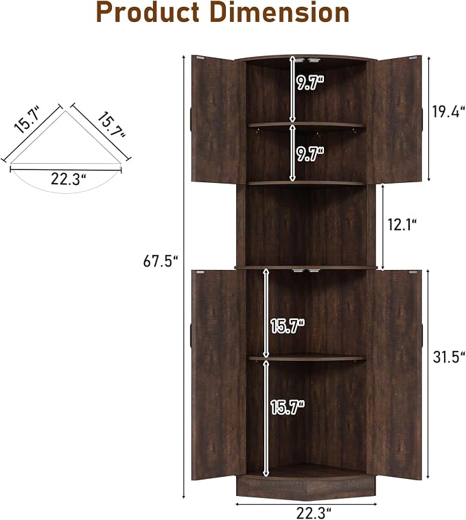 68" Tall Farmhouse Corner Cabinet, Dining Room Storage Cabinet - Image 2