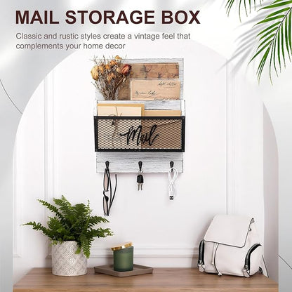 Yalikop Farmhouse Mail Organizer Wall Mounted Rustic Mail Holder Hanging Key - Image 5