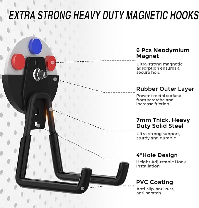 4Pcs Heavy Duty Storage Magnetic Utility Hooks Large Garage Strong Extra Magnet - Image 3