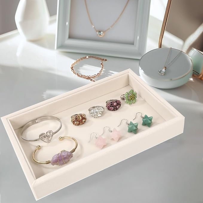 Mornajina 9" x 5.7" Velvet Jewelry Tray Jewelry Display Tray, Stackable Empty - Image 3